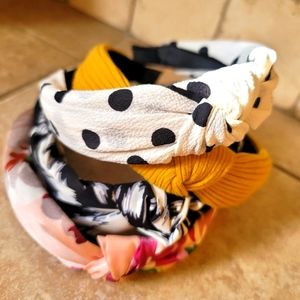 Four headbands polkadot black & white retro mustard golden ocre pink rose Floral